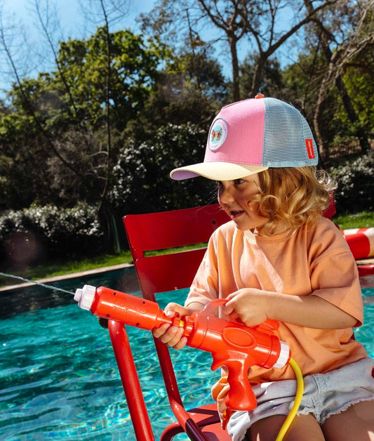 Casquette enfant rose bleu visière courbée patch animaux Hello Hossy