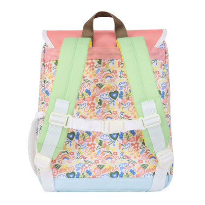 Mochila infantil blanco rosa estampado flores tirantes verdes Hello Hossy