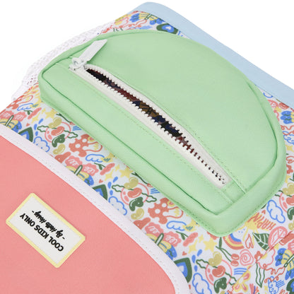Mochila Happiness infantil blanco rosa estampado flores bolsillo verde Hello Hossy