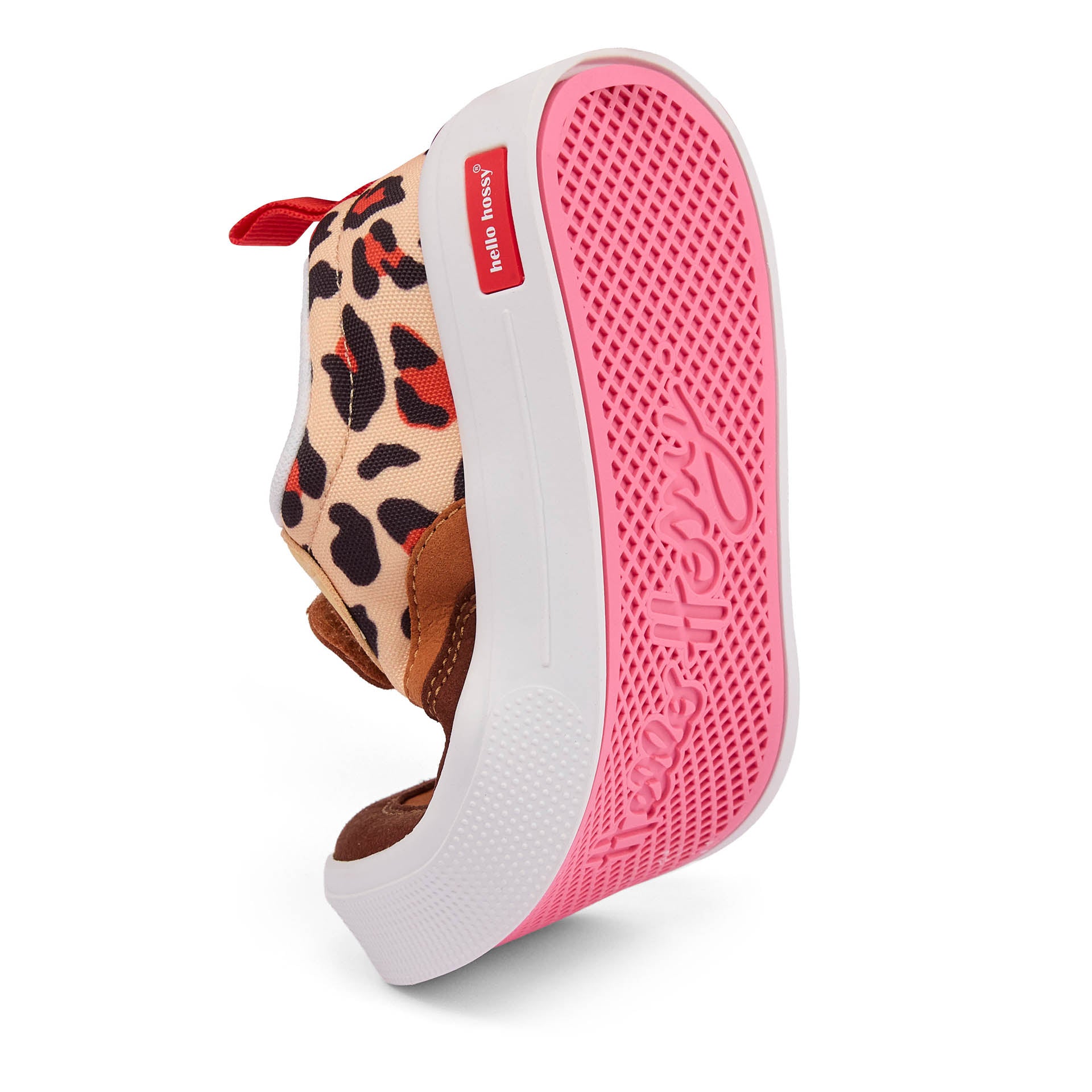 Sneakers infantiles crema marrón estampado leopard suela rosa flexible Hello Hossy