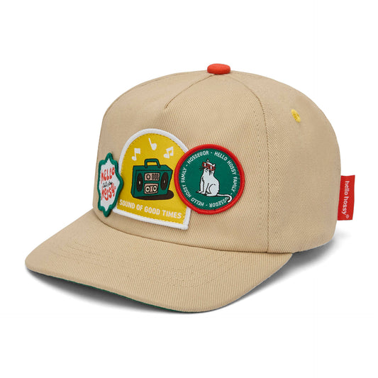 Casquette enfant crème visière courbée patch musique Hello Hossy