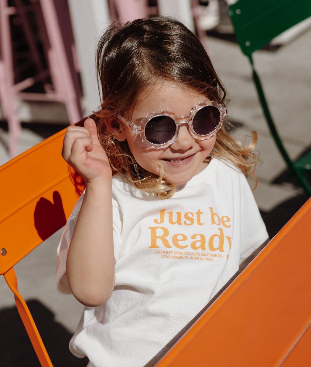 Gafas de sol infantiles blanco transparente forma redonda lentes oscuros Hello Hossy