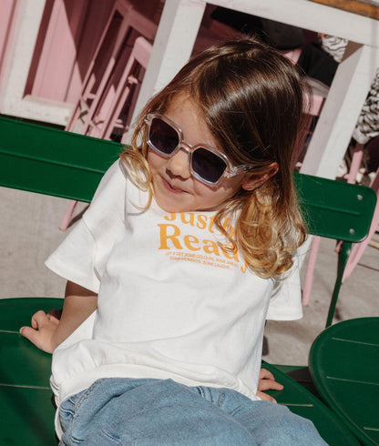 Gafas de sol infantiles blanco transparente forma cuadrada lentes oscuros Hello Hossy