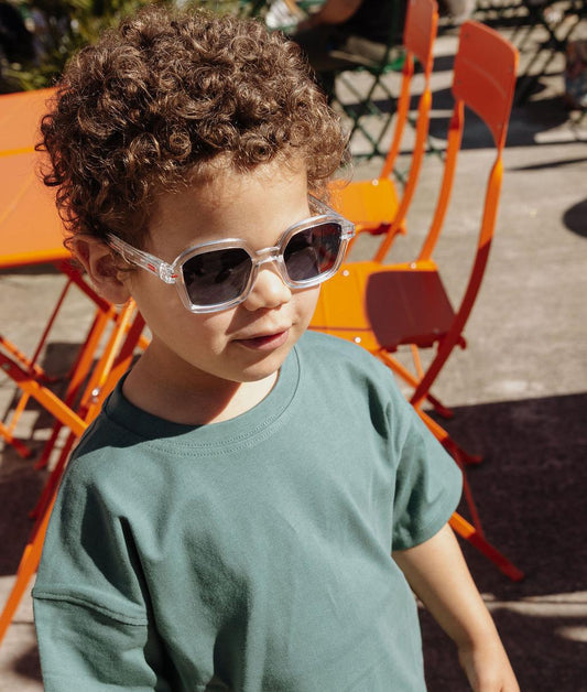Lunettes de soleil enfant blanc transparent forme carrée verres foncés Hello Hossy