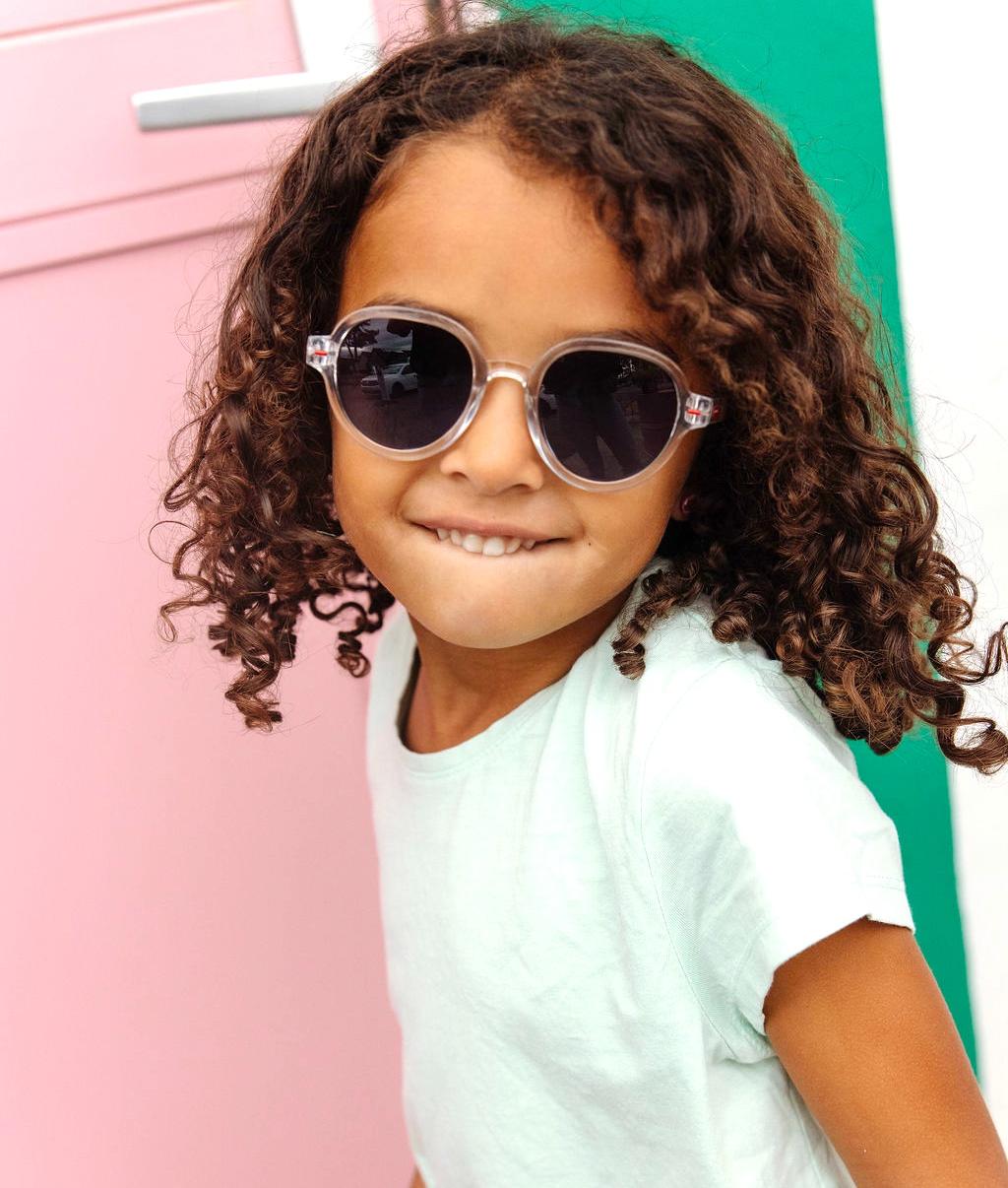 Gafas de sol infantiles blanco transparente forma redonda lentes oscuros Hello Hossy