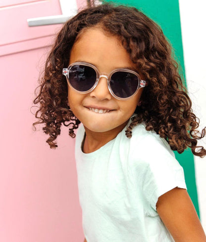 Gafas de sol infantiles blanco transparente forma redonda lentes oscuros Hello Hossy