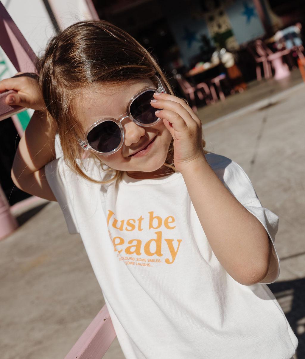 Gafas de sol infantiles blanco transparente forma redonda lentes oscuros Hello Hossy
