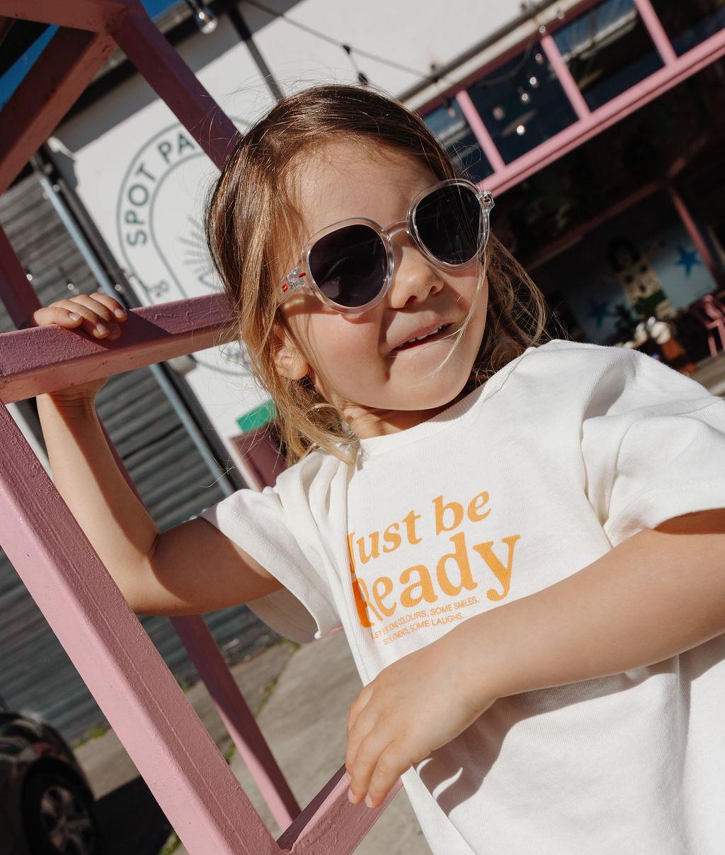 Gafas de sol infantiles blanco transparente forma redonda lentes oscuros Hello Hossy
