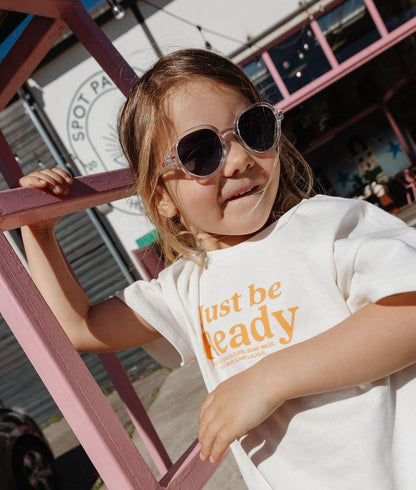 Gafas de sol infantiles blanco transparente forma redonda lentes oscuros Hello Hossy