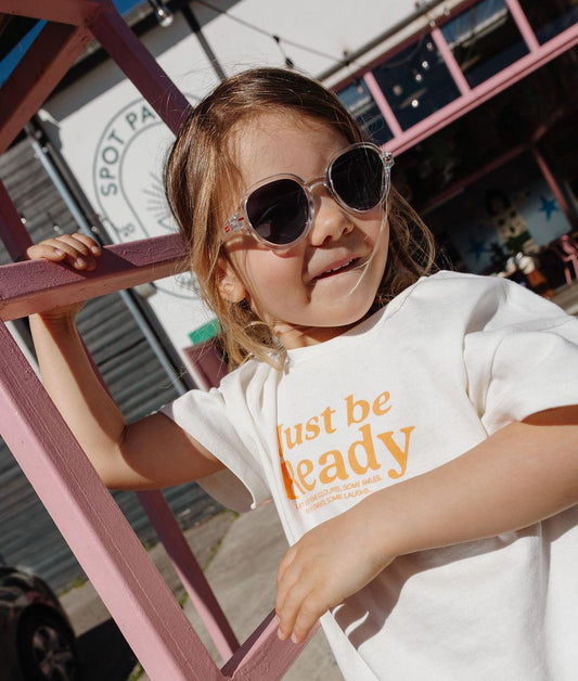 Lunettes de soleil enfant blanc transparent forme ronde verres foncés Hello Hossy