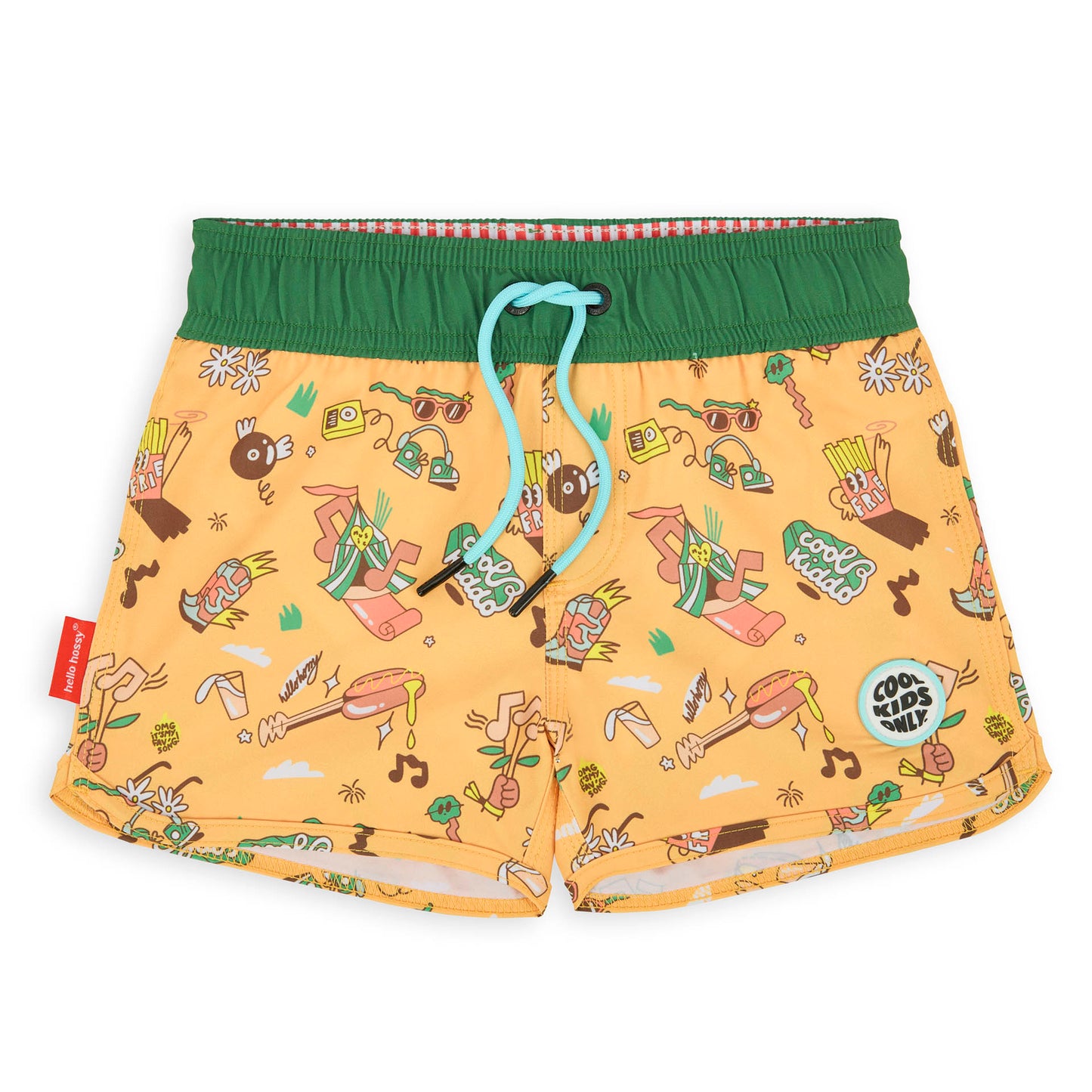Bañador Short niño camel motivo música cinturilla elástica verde Hello Hossy