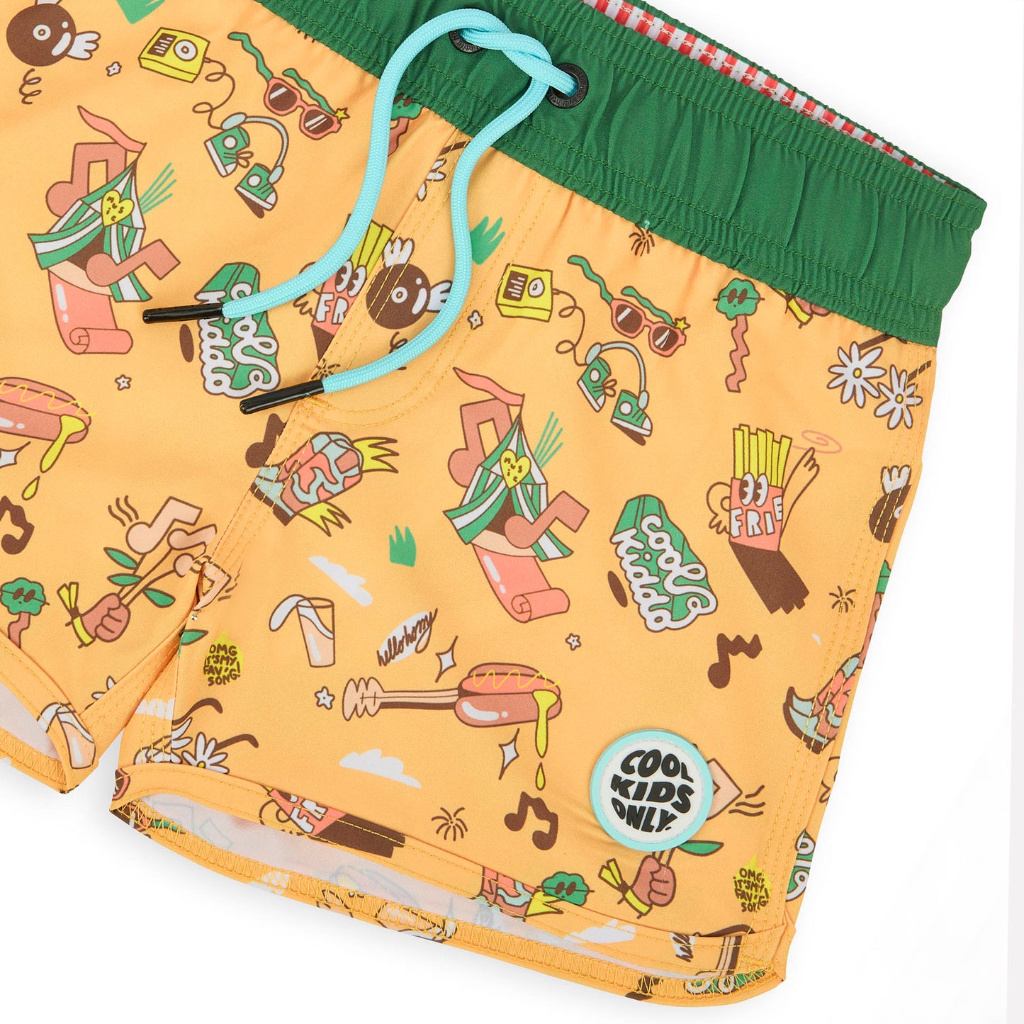 Bañador Short niño camel estampado música Patch redondo Cool Kids Only Hello Hossy