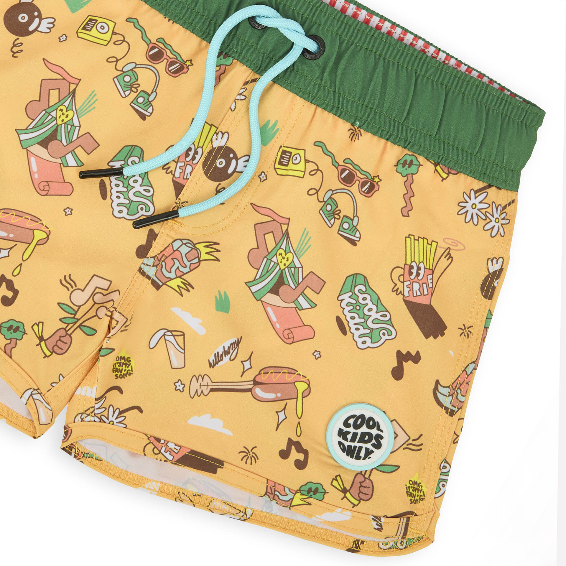 Bañador Short niño camel estampado música Patch redondo Cool Kids Only Hello Hossy