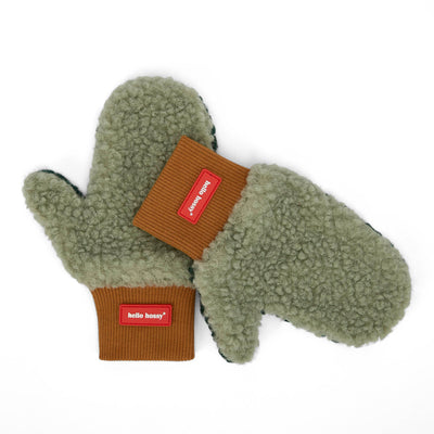 Moufles en moumoute bicolore Heaty Neo pour enfant et bébé – vue à plat - face verte claire