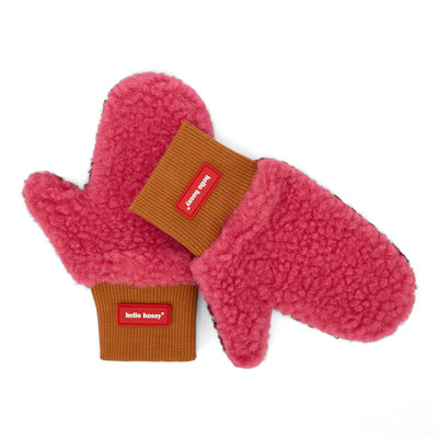 Manoplas de borreguito bicolor Heaty Tara para niño y bebé – vista plana - cara rosa