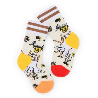 Calcetines infantiles con estampado de Halloween naranja, rojo y amarillo Hello Hossy