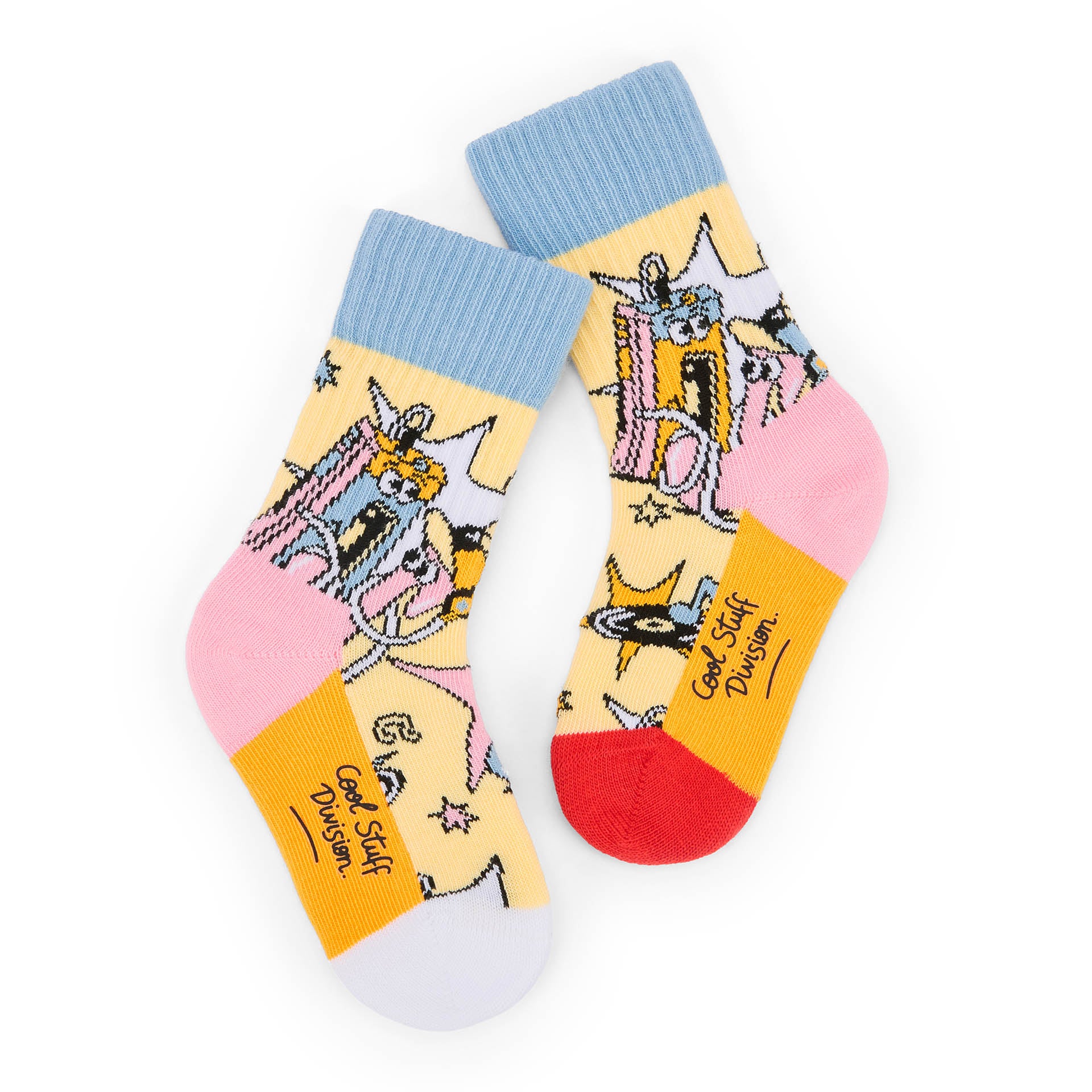 Calcetines infantiles multicolores con estampado de música azul, amarillo y rosa Hello Hossy