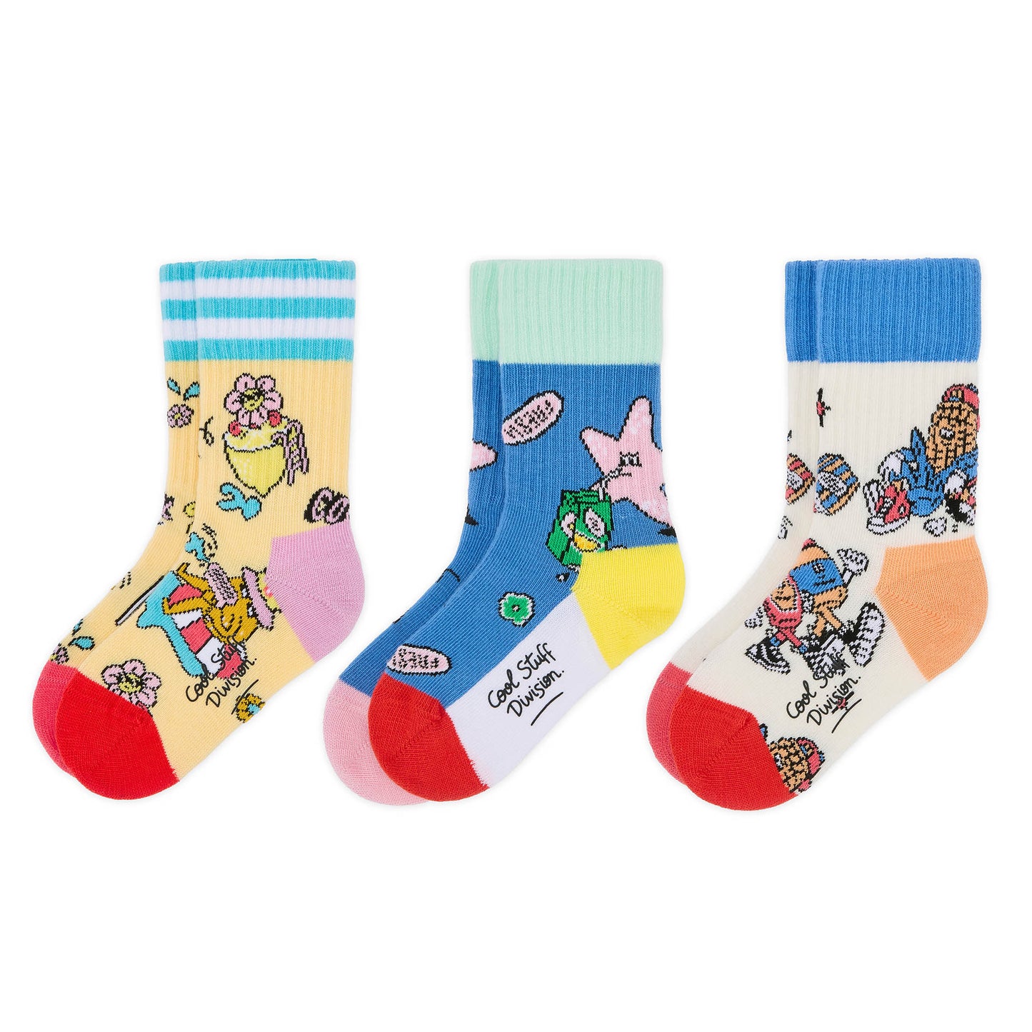 Calcetines infantiles coloridos con estampados de mascota de algodón orgánico Hello Hossy