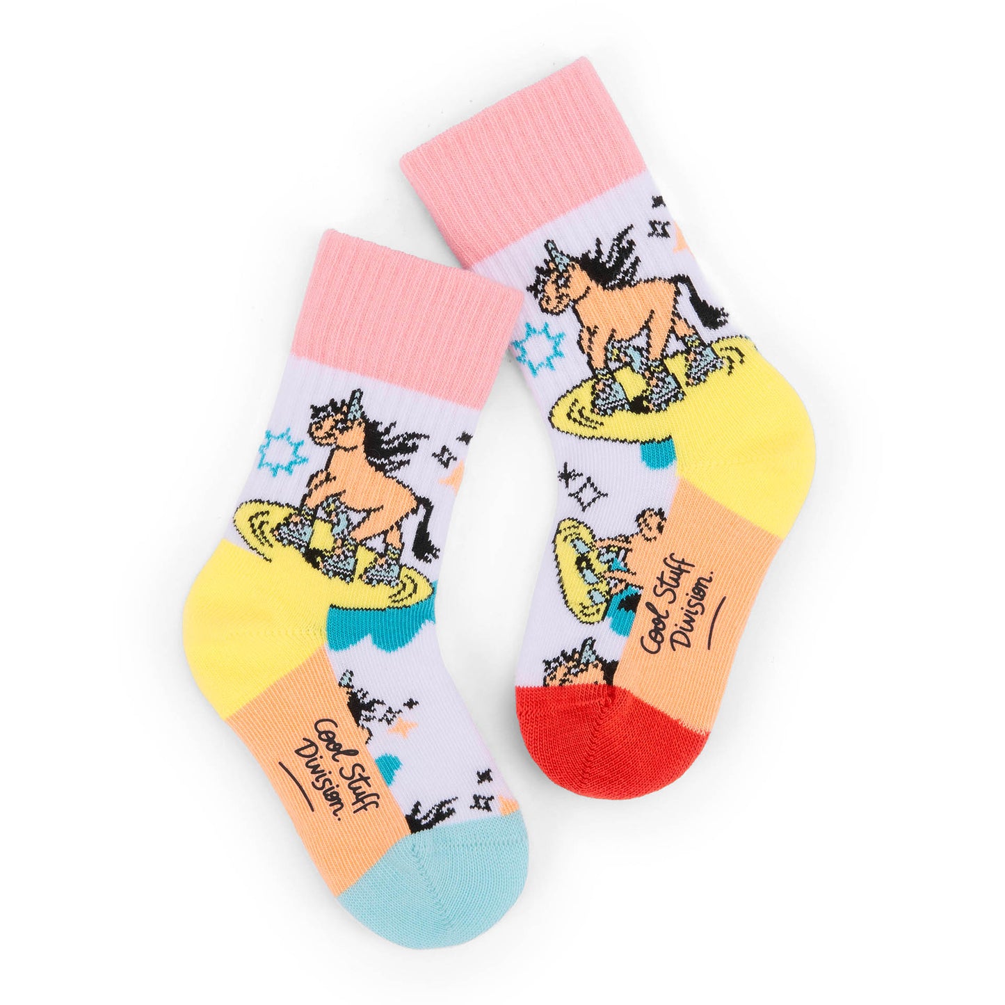 Chaussettes enfant blanc motifs licorne talon jaune Hello Hossy