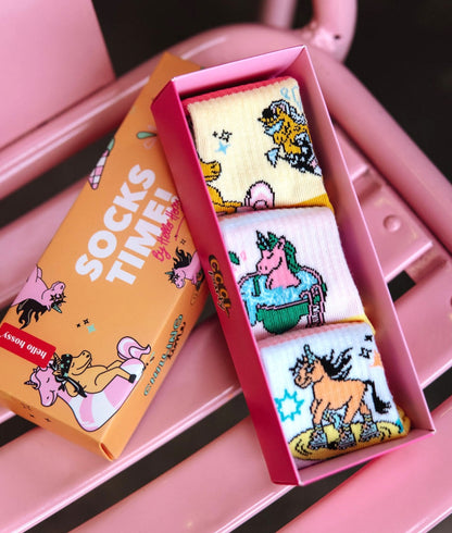 Pack chaussettes enfant motifs licorne et animaux colorés Hello Hossy