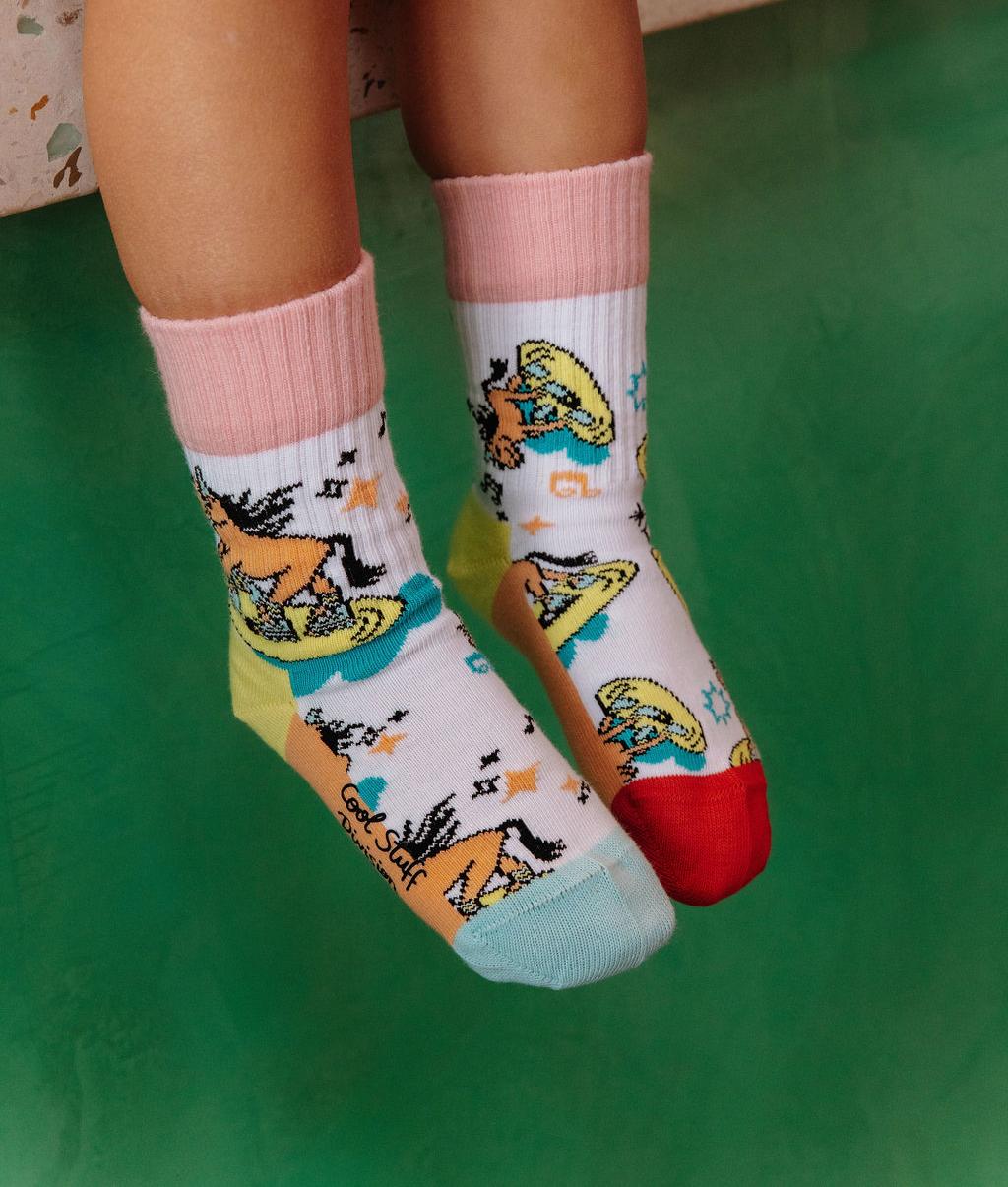 Chaussettes enfant motifs licorne multicolores tiges roses Hello Hossy
