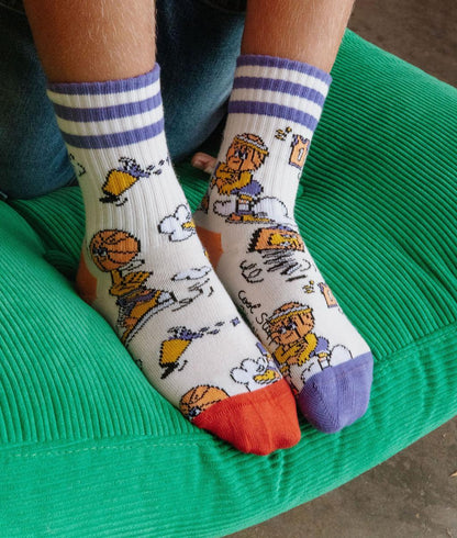 Calcetines infantiles blancos con estampado de deporte y dedos multicolores Hello Hossy