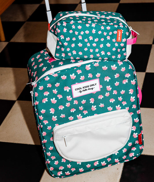 Maleta infantil verde motivo flores neceser a juego Hello Hossy