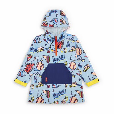 Poncho impermeable infantil azul con estampado de baseball y bolsillo delantero azul Hello Hossy