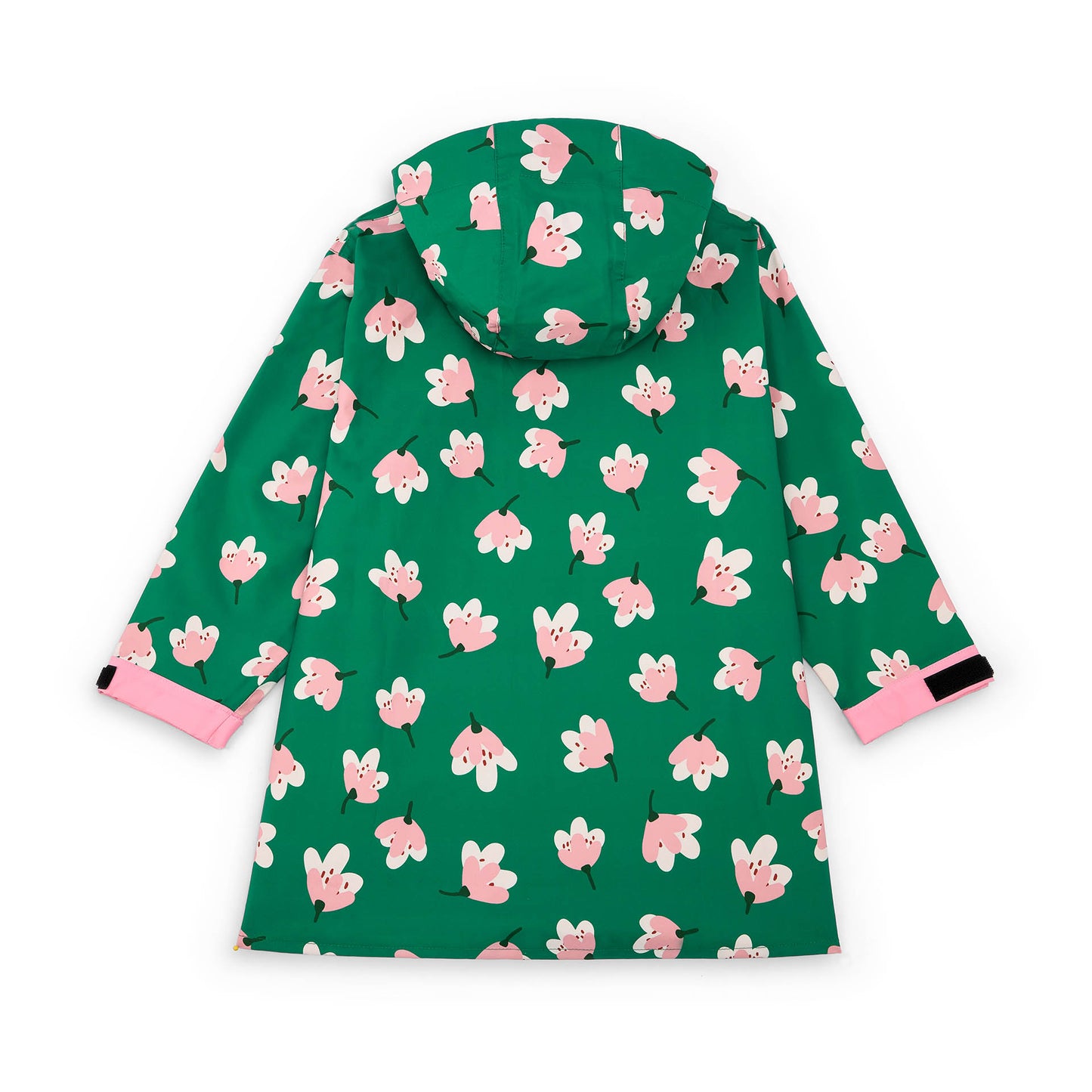 Poncho impermeable infantil verde estampado de flores, bolsillos, capucha Hello Hossy