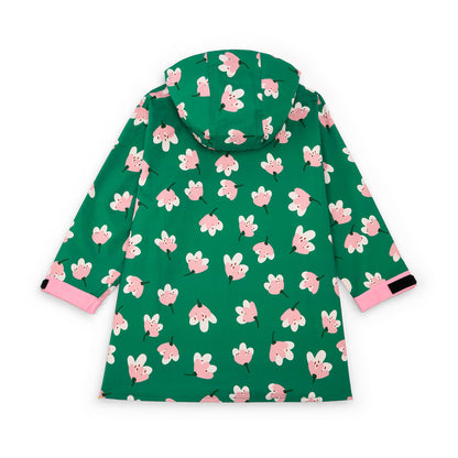 Poncho impermeable infantil verde estampado de flores, bolsillos, capucha Hello Hossy