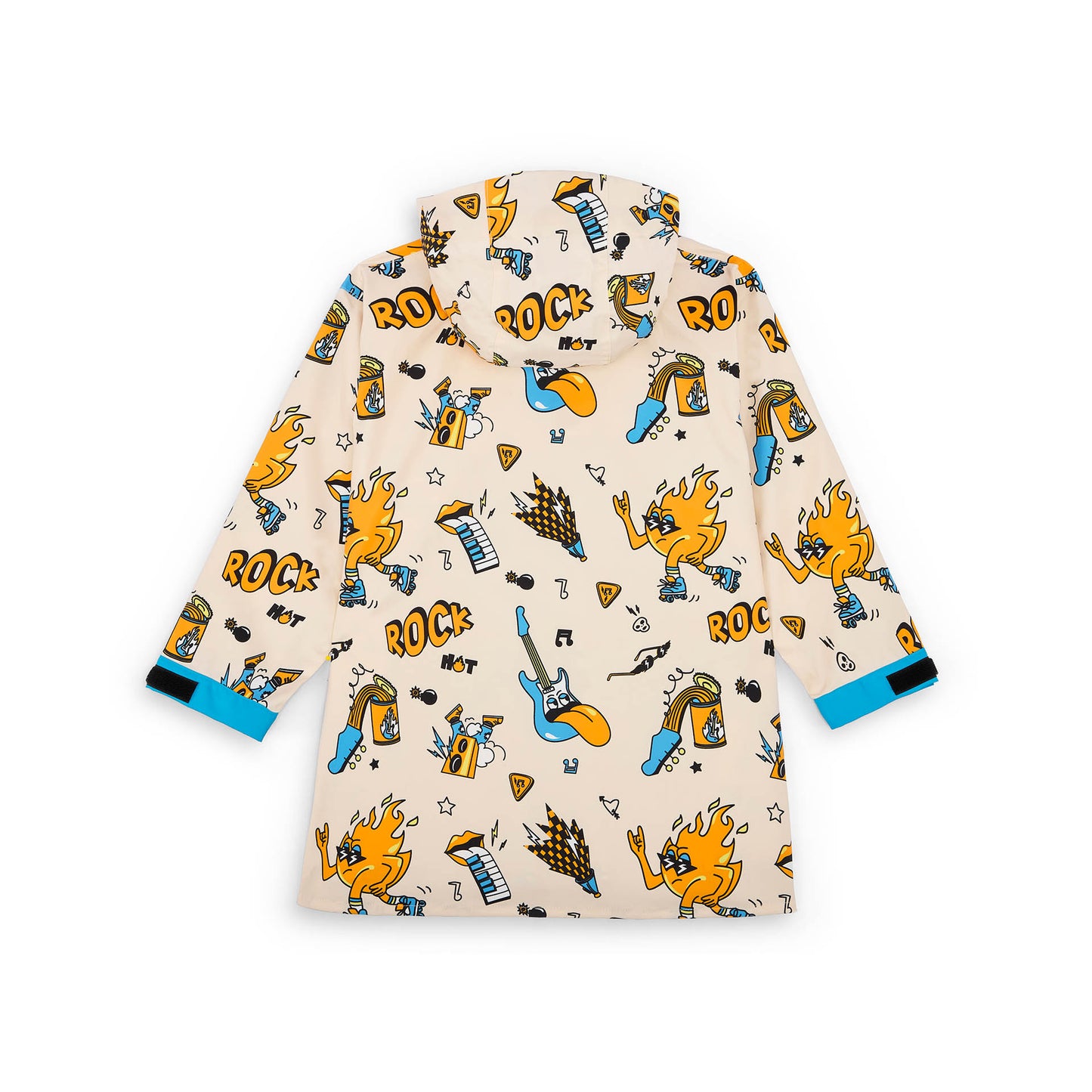 Poncho impermeable infantil crema con estampados de música naranja y verde Hello Hossy