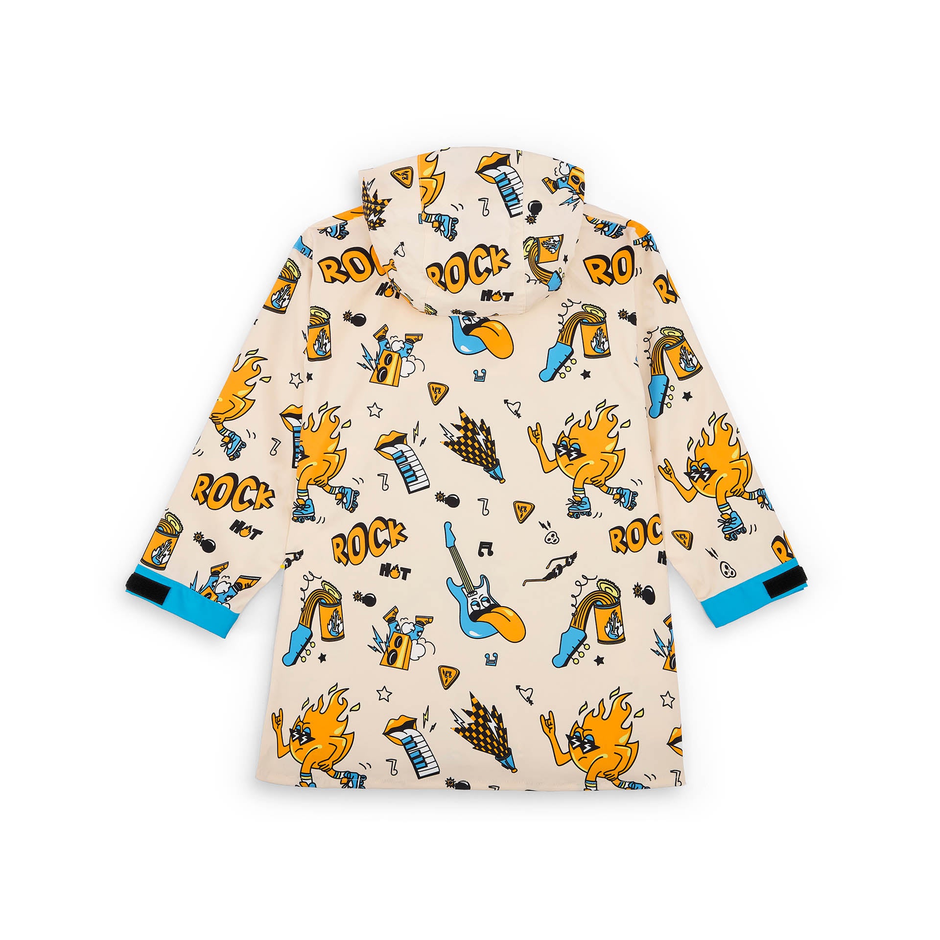 Poncho impermeable infantil crema con estampados de música naranja y verde Hello Hossy