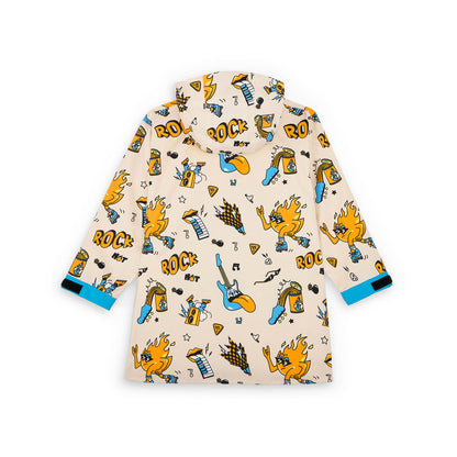 Poncho impermeable infantil crema con estampados de música naranja y verde Hello Hossy