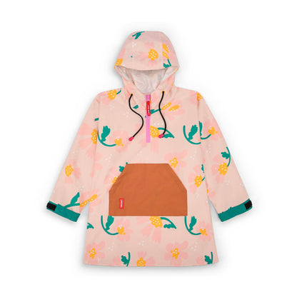 Poncho impermeable infantil rosa con estampado de flores y bolsillo Camel Hello Hossy