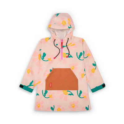 Poncho impermeable infantil rosa con estampado de flores y bolsillo Camel Hello Hossy