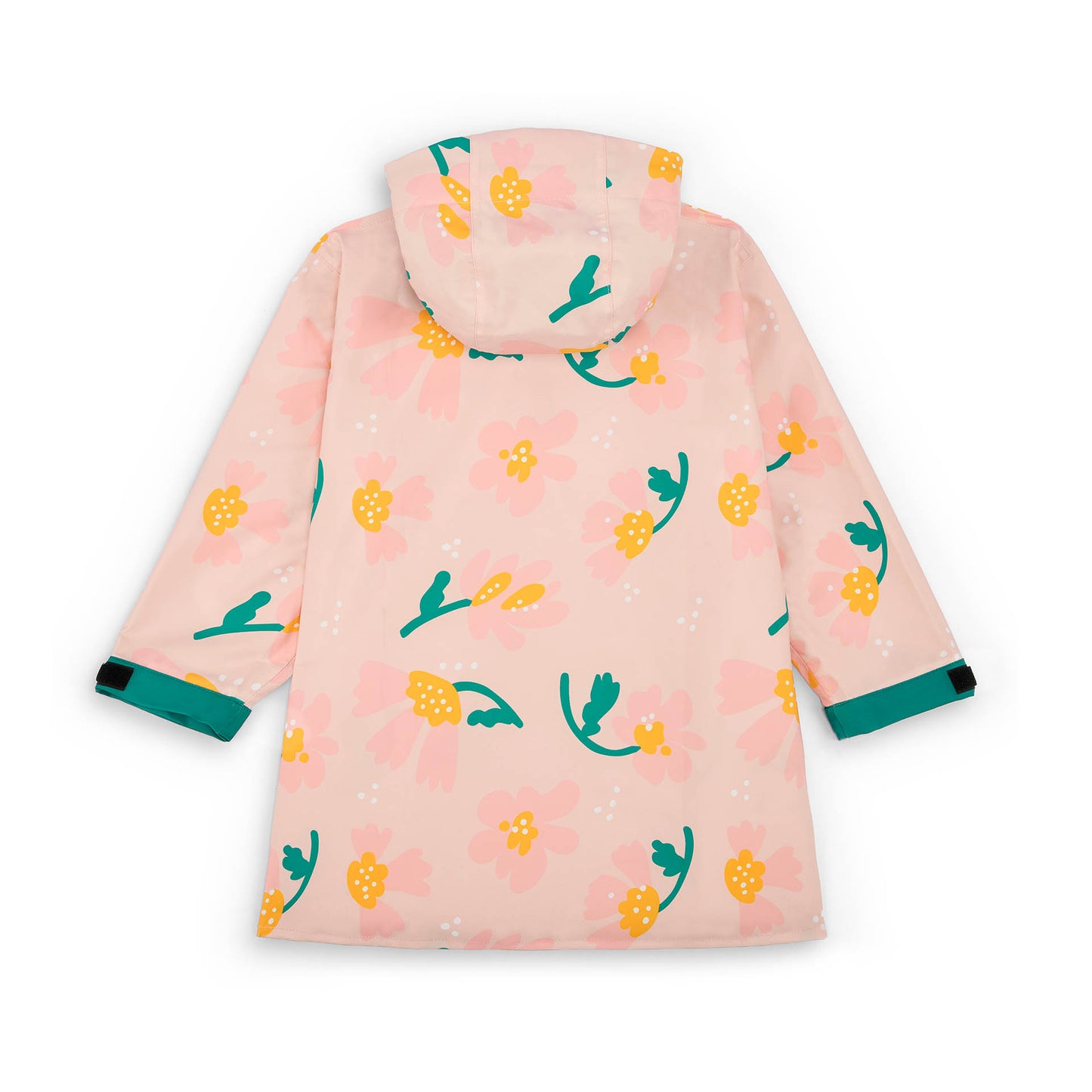 Poncho impermeable infantil rosa con estampado de flores y mangas ajustables Hello Hossy