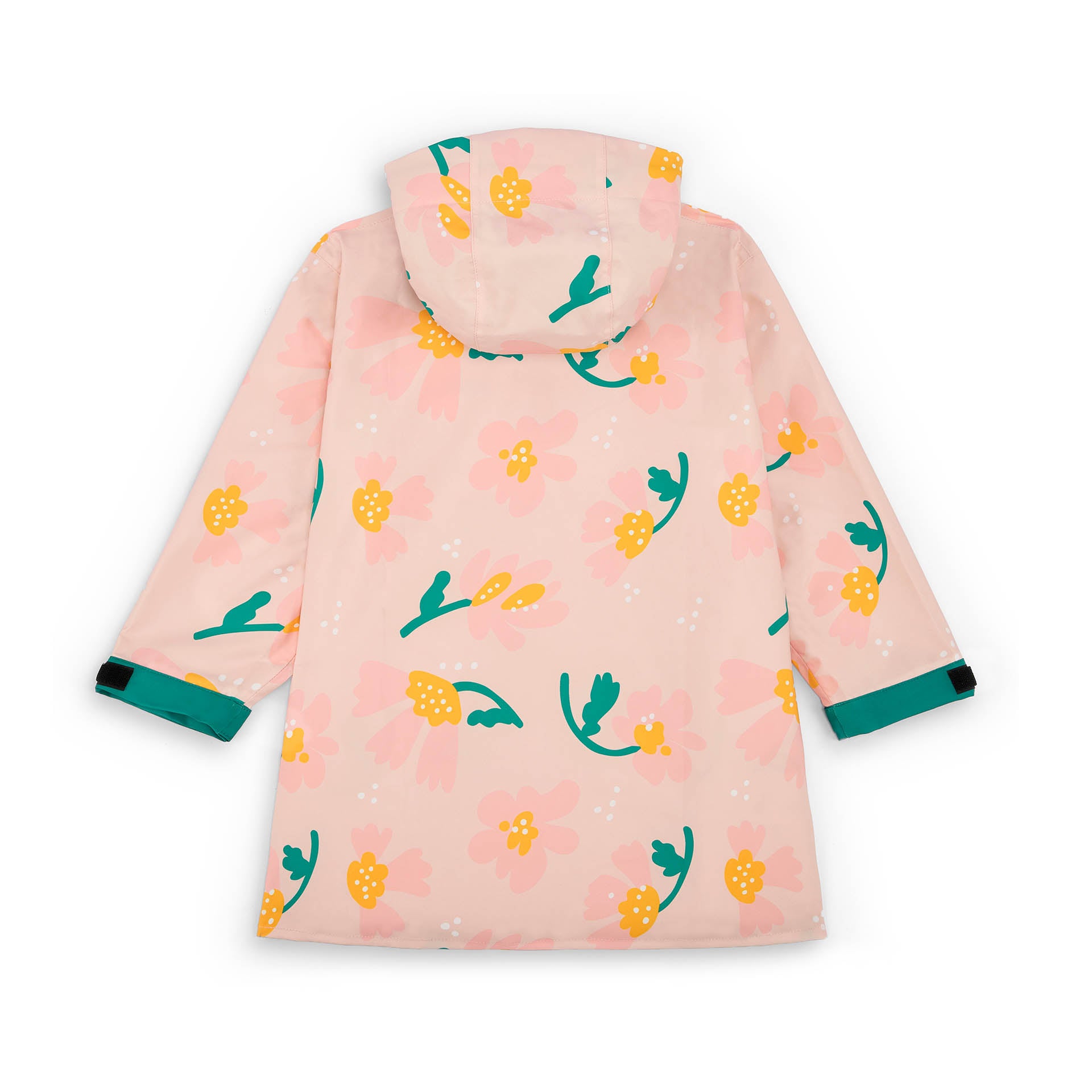 Poncho impermeable infantil rosa con estampado de flores y mangas ajustables Hello Hossy