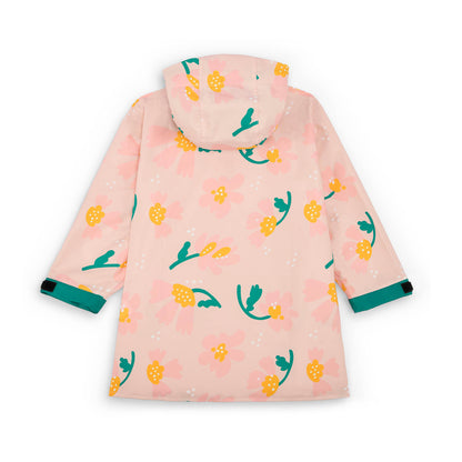 Poncho impermeable infantil rosa con estampado de flores y mangas ajustables Hello Hossy