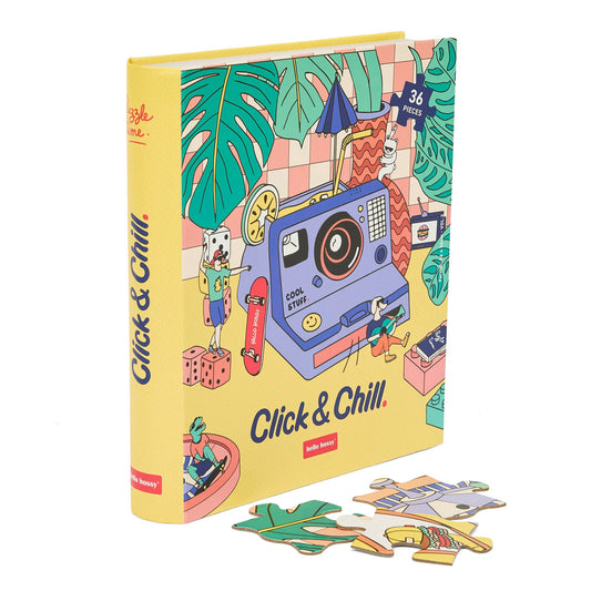 Puzzle pour enfant Hello Hossy au format livre – 36 pièces – dos illustré avec message de marque – vue avant