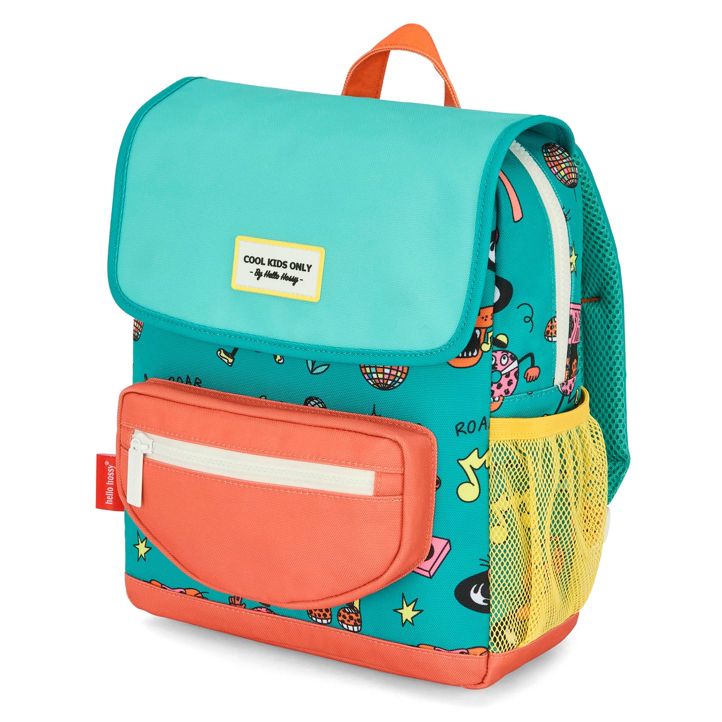 Mochila infantil verde coral con motivo de animales bolsillo frontal Hello Hossy