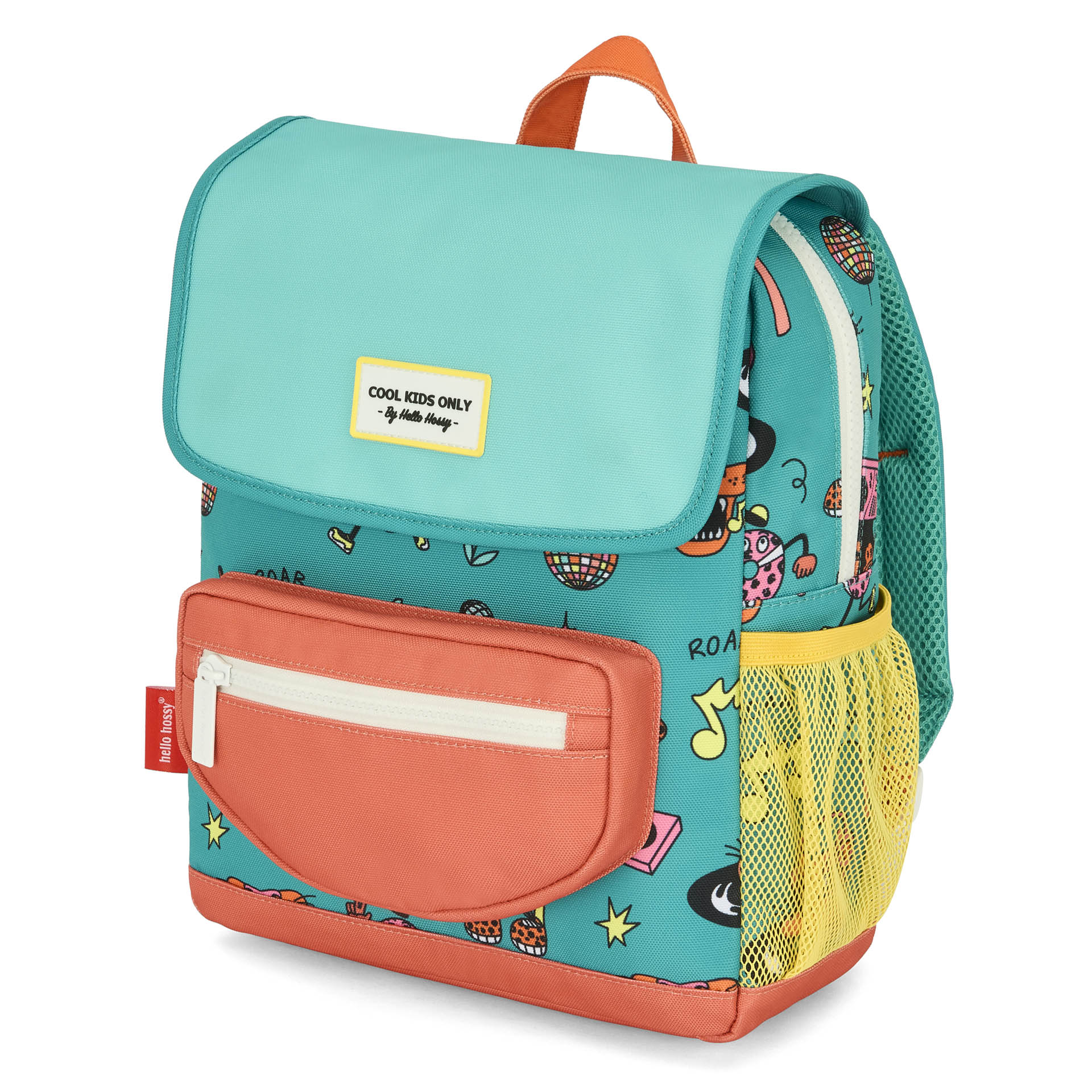 Mochila infantil verde coral con motivo de animales bolsillo frontal Hello Hossy