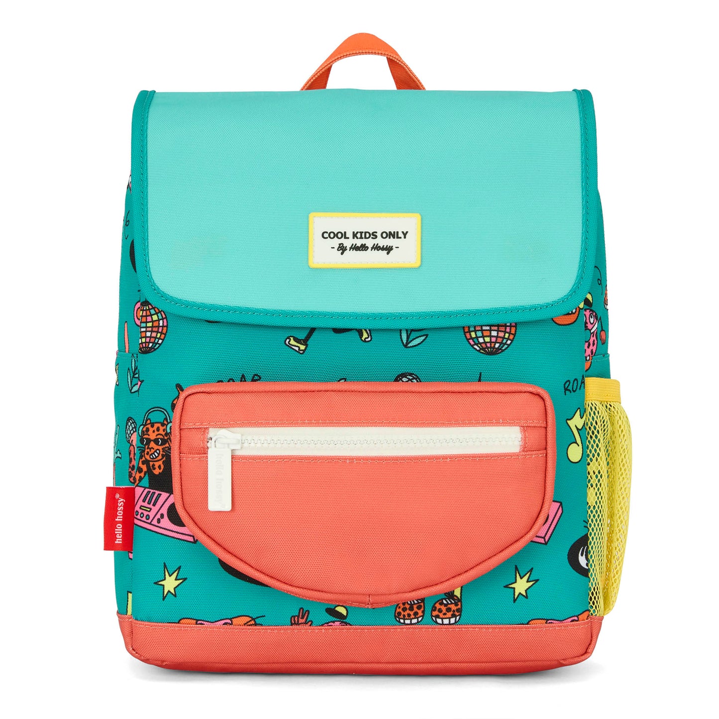 Mochila infantil verde coral motivo animales bolsillo amarillo Hello Hossy