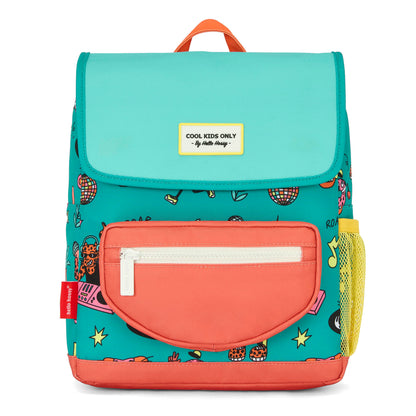 Mochila infantil verde coral motivo animales bolsillo amarillo Hello Hossy