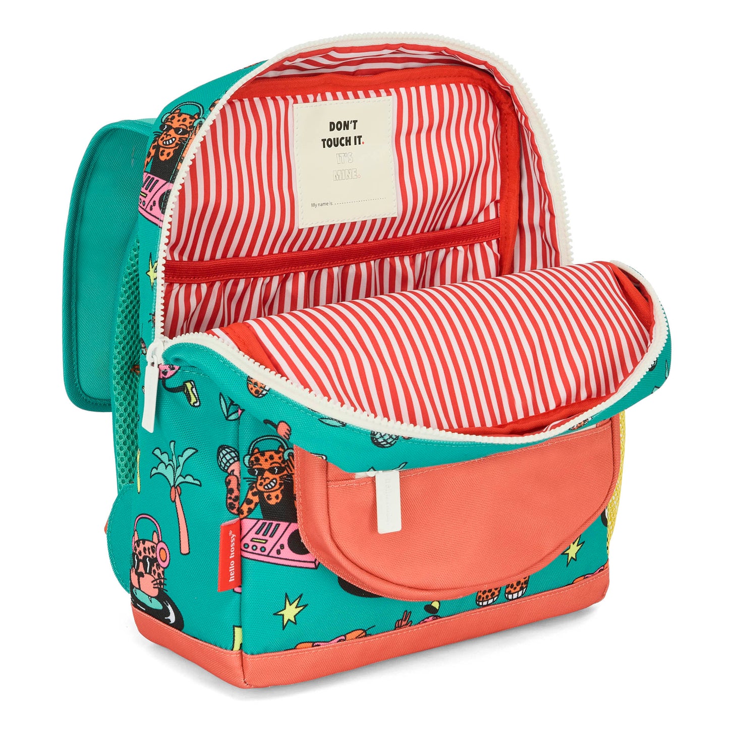 Mochila infantil verde coral motivo animales interior a rayas Hello Hossy