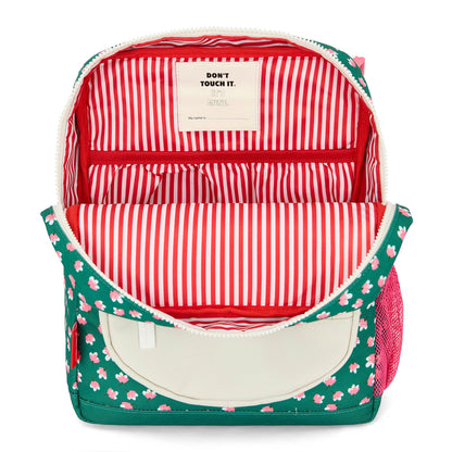 Mochila infantil verde motivo flores forro a rayas Hello Hossy