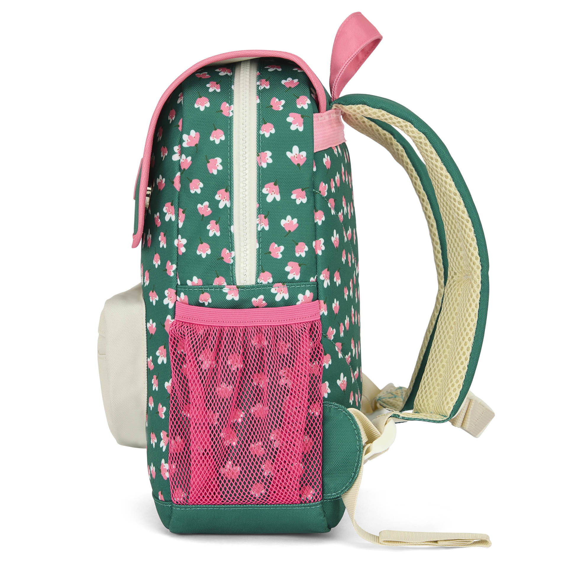 Mochila infantil verde flores Rosas bolsillo de red Hello Hossy