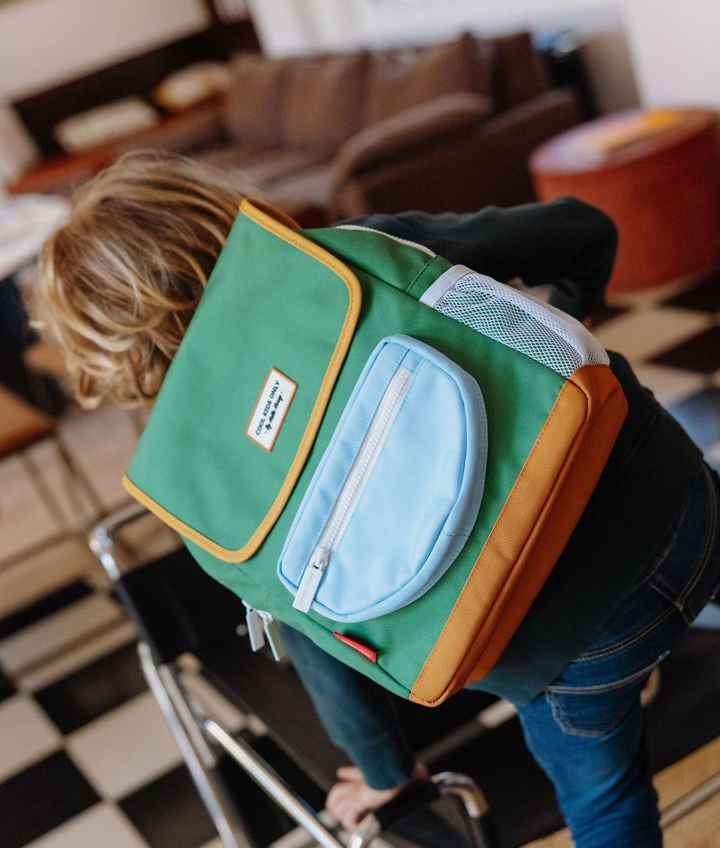 Sac à dos enfant vert poche bleu clair Hello Hossy