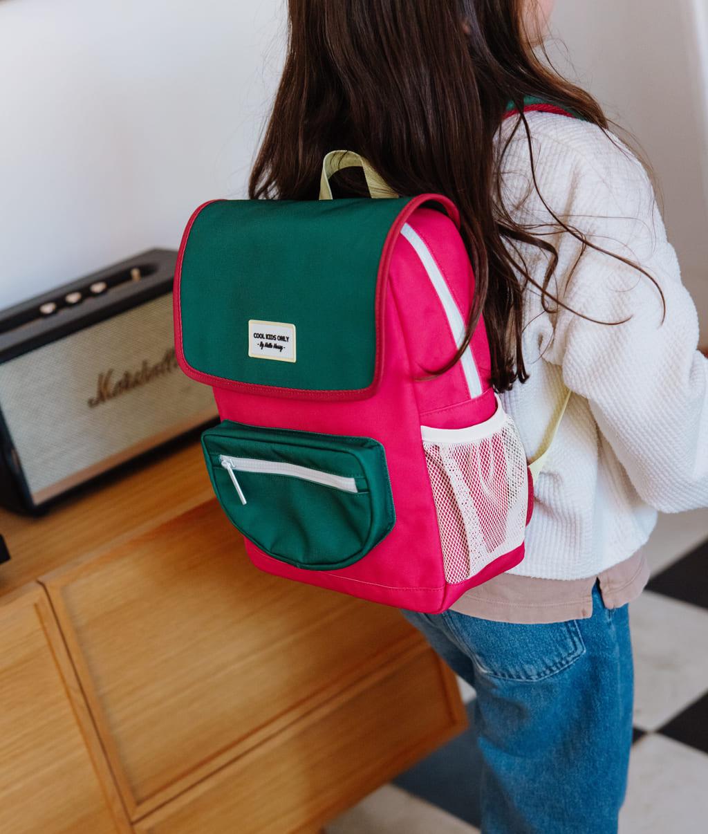 Mochila infantil Framboise verde bolsillo con cremallera Hello Hossy