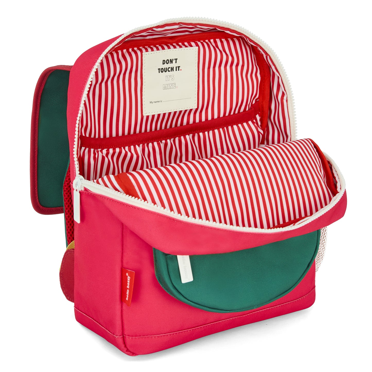Mochila infantil Framboise bolsillo verde interior rayado Hello Hossy