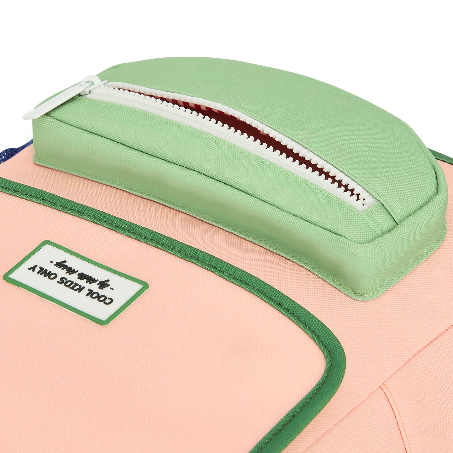 Mochila infantil rosa verde detalles bolsillo delantero Hello Hossy